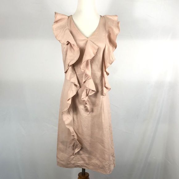 SAKS 5TH AVE Nude Pink Organza Ruffled Sleveless V-neck Mini Dress - Picture 5 of 10
